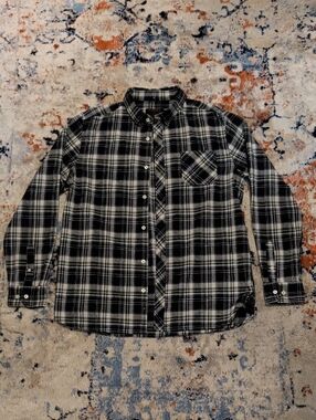 Dark Blue & White Plaid Button-Up Shirt - For Men Or Women